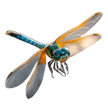 Closeup of a colorful dragonfly with transparent wings on a transparent background png