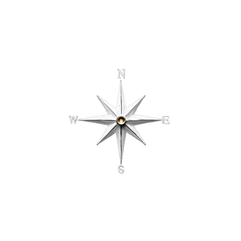 Metallic silver compass with sharp arrow points on a transparent background png