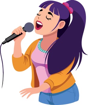 Young woman singing with a microphone vector