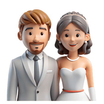 Couple of happy groom and bride 3d illustration isolated on the transparent background. Wedding concept design art png