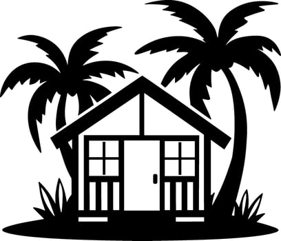 A house with palm trees and a beach vector