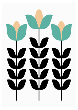 Three Minimalist Teal And Black Flowers png