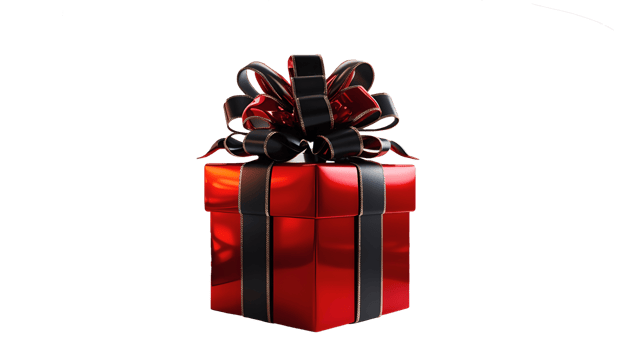 Isolated red present wrapped in a black ribbon, for Christmas or luxury branding. Transportable photo with a high-quality glossy finish png