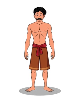 Character Design Village Man Standing in Cartoon Style vector