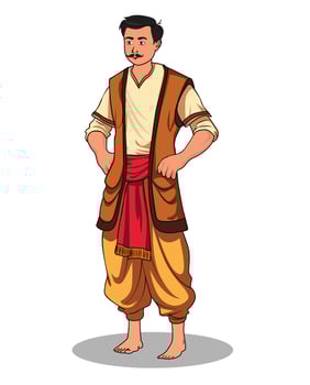 A man with mustache and wearing dhuti, cartoon character design vector