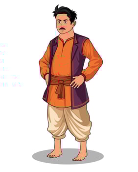A village man standing three quarter pose cartoon character design vector
