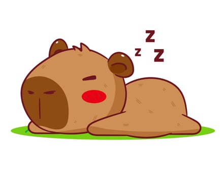 Cute Capybara Sleeping Cartoon . Adorable and Kawaii Animal Concept Design. Hand drawn style. Icon Mascot Logo Illustration. Isolated White Background. vector