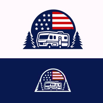 Patriotic Theme RV Van Travel Pine America Flag Icon Logo Template vector