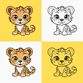 collection of icons of a cute and adorable cheetah. suitable for stickers or educational pictures for small children vector