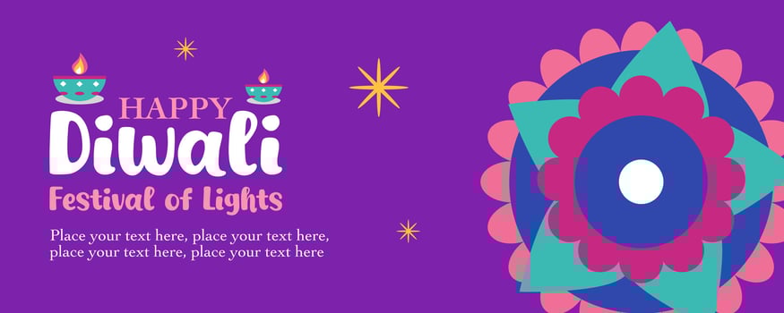 Diwali Hindu festival of lights greeting design with rangoli and oil lamps decoration for branding, social media, greeting card, web banner, cover, flyer or poster vector