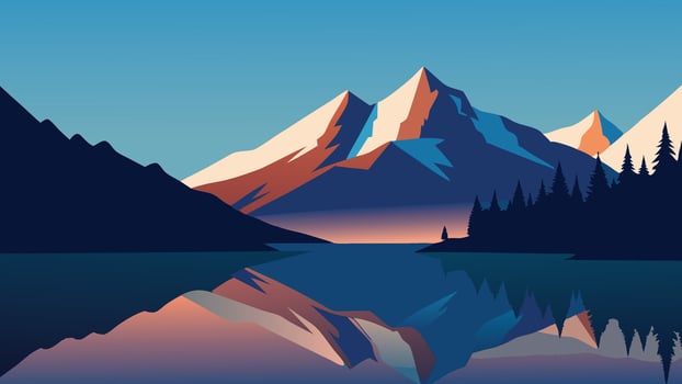 mountain lake surrounded by majestic mountains, reflecting the beauty of nature in a tranquil setting flat illustration vector