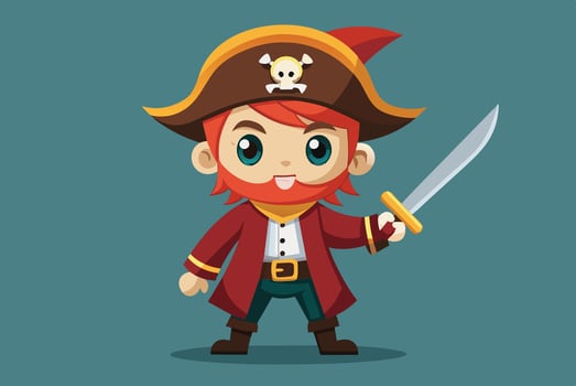 Cartoon pirate character with red beard and hat vector