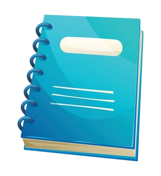 Blue spiral notebook with blank label and cover, commonly used for school. Cartoon illustration vector