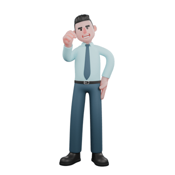 Illustrated 3D Financial Analyst. A male financial analyst stands with his left hand on his waist while his right hand is clenched upwards. Male Finance Expert Cartoon png