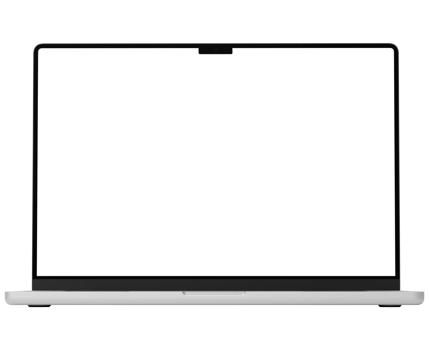 Mockup template for silver laptop. Front view, isolated and without background png