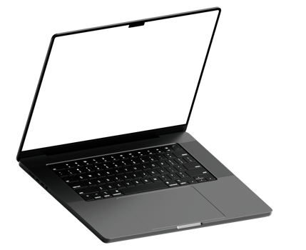 Mockup template for black laptop. Isometric style view, isolated. Without background png