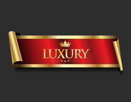 Gold and red luxury label premium quality certificate ribbon illustration vector