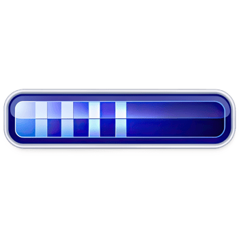 A blue progress bar isolated on transparent background. The bar is rectangular with a glossy finish and a silver border. png