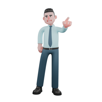 3D Illustrated of a Financial Expert. A male financial analyst is standing with his left hand pointing forward while his right hand is on his waist. Male Analyst png