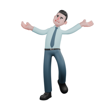 3D Male Financial Analyst in Office. A male financial analyst is standing with his left leg slightly bent back and his hands stretched to the right and left. Professional Character png