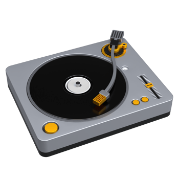 3D icon of turntable with vinyl in classy grey color. png