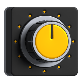 3D Icon of vibrant yellow black knob for audio interface png