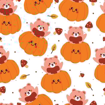 seamless pattern cartoon bear with autumn vibes. cute autumn fall wallpaper for fabric print, gift wrap paper vector