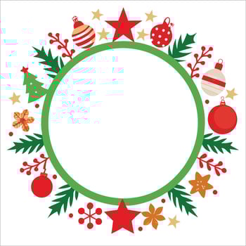 Christmas wreath frame with ornaments and stars vector