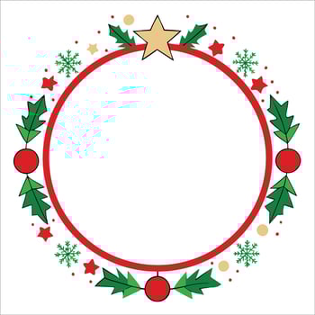 Christmas wreath frame with holly leaves and stars vector