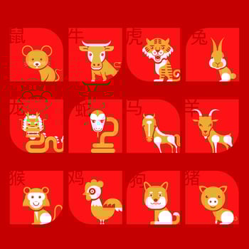 Set of Chinese zodiac mascots, cartoon character, Chinese horoscope zodiac collection, geometric minimal flat design,geometry vector