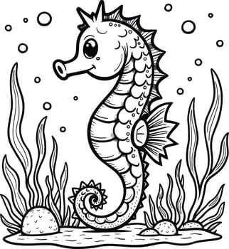 Hand Drawn Cartoon Seahorse Illustration for Coloring Book vector