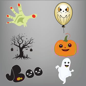 Halloween symbol single element set. Autumn festive Halloween collection. Scary Jack head pumpkin, balloon, boo text, ghost vector