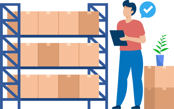 Warehouse Worker Checking Packages on Shelves. Efficient Inventory Management. Illustration png