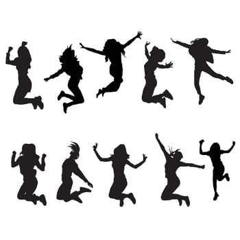 Women jumping silhouette vector