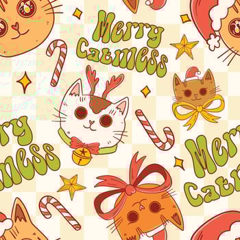 Cute Christmas Cats Seamless Pattern Merry Catmas vector