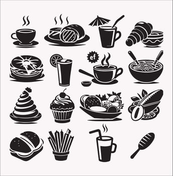 Top Food Silhouettes in Format for Restaurant Menus on White Background vector
