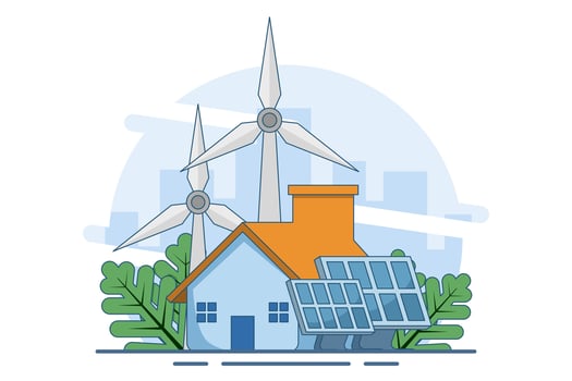 renewable technology or green energy concept, ecological transport, ecology, e-motion electric transport, electric cars, solar panels and wind turbines, alternative energy. flat illustration. vector