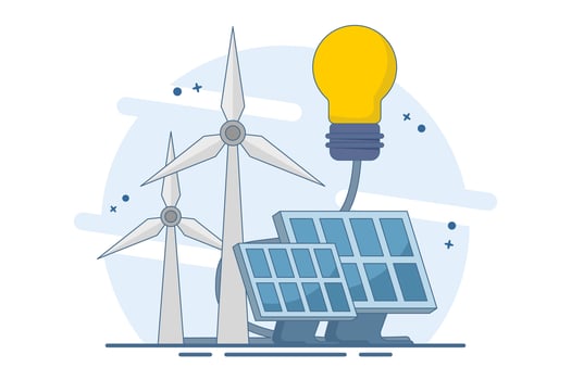 renewable technology or green energy concept, ecological transport, ecology, e-motion electric transport, electric cars, solar panels and wind turbines, alternative energy. flat illustration. vector