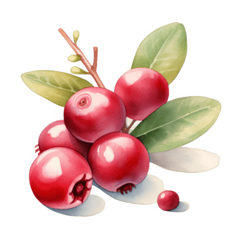 Watercolor Painting of Cranberries with Leaves and Stem png