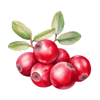 Watercolor Illustration of a Cluster of Red Cranberries with Green Leaves png