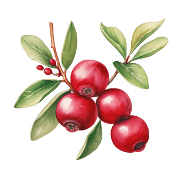 Watercolor Illustration of Cranberries on a Branch with Green Leaves png