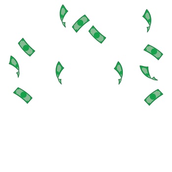 American dollar notes falling. Scattered USD bills on white background. USA money. Comely illustration. Graphic design elements illustrating wealth, finance, money and the economy vector