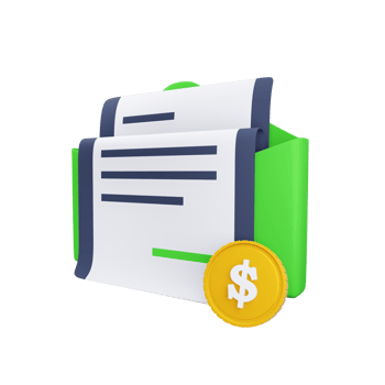 Financial mail 3d icon. Envelope with a check for payment and a coin png