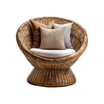 Round Wicker Chair with Cushions Isolated png