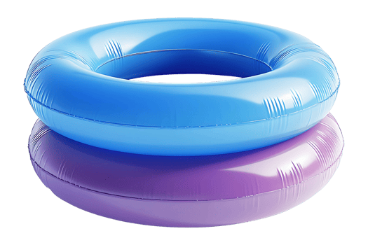 Two blue and purple inflatable rings sit on top of each other png