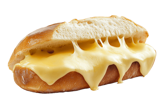Melted cheese in a sandwich isolated on transparent background. png