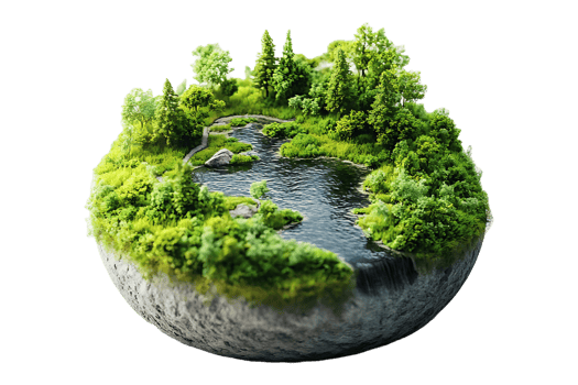 A small green ball with trees and water png