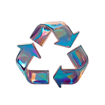 3D chrome element in Y2K style, isolated background, liquid holographic metal. Colorful, abstract design of a recycling symbol made of arrows, shiny mirror surface. png