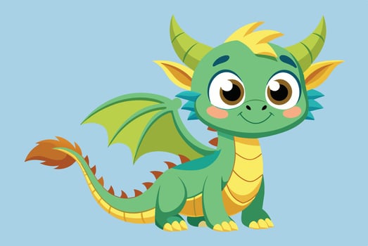 A friendly cartoon dragon with green scales and a cheerful expression on a light blue background, ideal for children's illustrations and stories vector