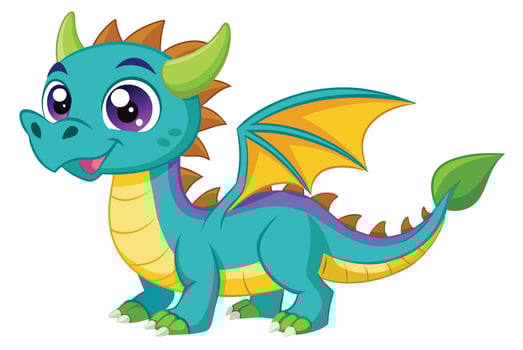 Cute cartoon dragon character with vibrant colors and playful expression on a white background vector